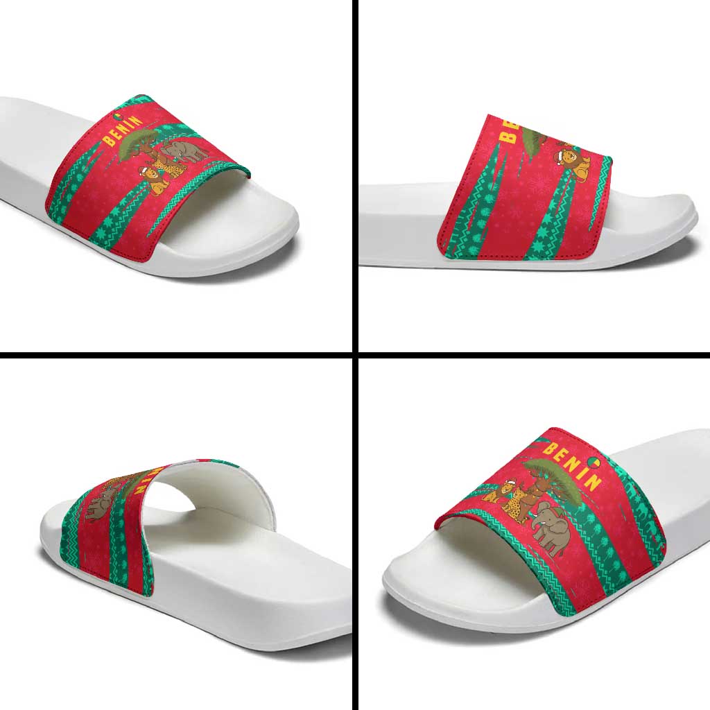 Benin Christmas Slide Sandals with Safari Animals Baobab Tree and National Coat of Arms Design - Wonder Print Shop
