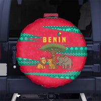 Benin Christmas Spare Tire Cover with Safari Animals Baobab Tree and National Coat of Arms Design - Wonder Print Shop