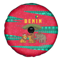 Benin Christmas Spare Tire Cover with Safari Animals Baobab Tree and National Coat of Arms Design - Wonder Print Shop