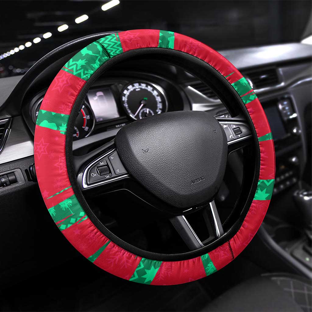 Benin Christmas Steering Wheel Cover with Safari Animals Baobab Tree and National Coat of Arms Design - Wonder Print Shop