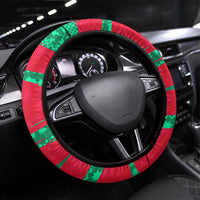 Benin Christmas Steering Wheel Cover with Safari Animals Baobab Tree and National Coat of Arms Design - Wonder Print Shop