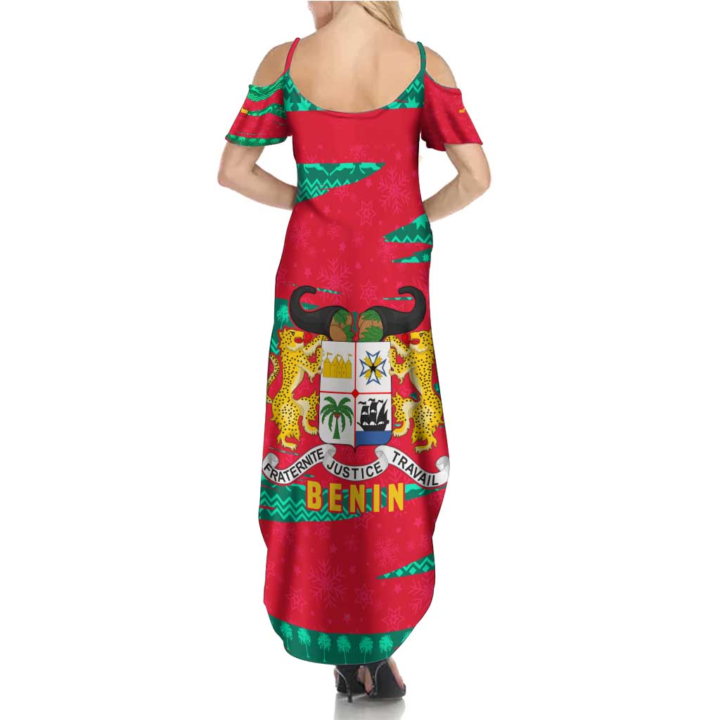 Benin Christmas Summer Maxi Dress with Safari Animals Baobab Tree and National Coat of Arms Design - Wonder Print Shop