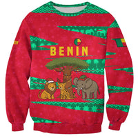 Benin Christmas Sweatshirt with Safari Animals Baobab Tree and National Coat of Arms Design - Wonder Print Shop