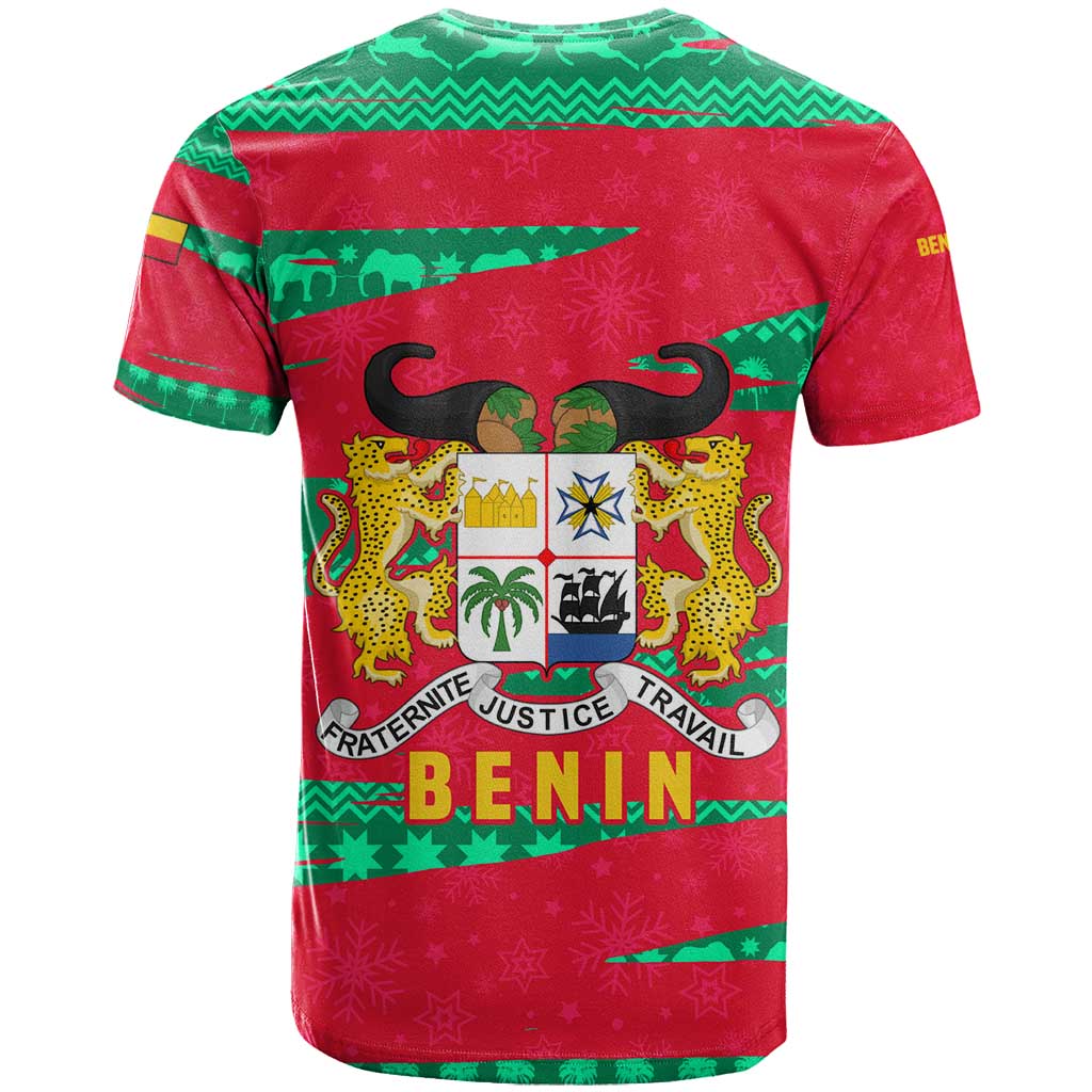 Benin Christmas T Shirt with Safari Animals Baobab Tree and National Coat of Arms Design - Wonder Print Shop