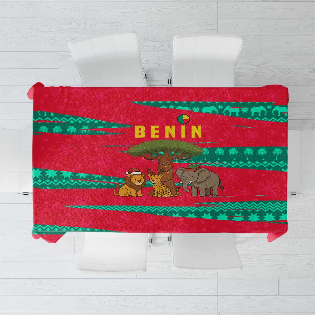 Benin Christmas Tablecloth with Safari Animals Baobab Tree and National Coat of Arms Design - Wonder Print Shop