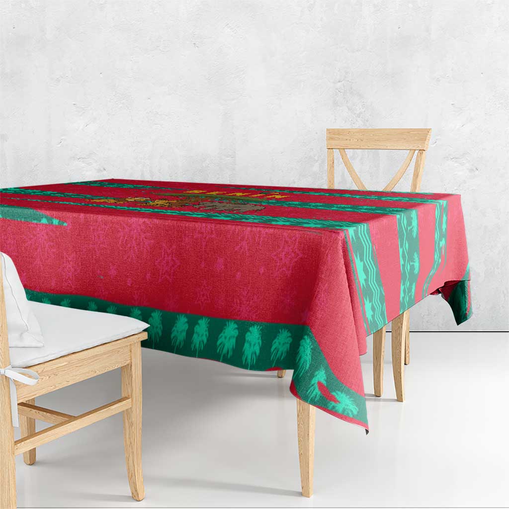 Benin Christmas Tablecloth with Safari Animals Baobab Tree and National Coat of Arms Design - Wonder Print Shop