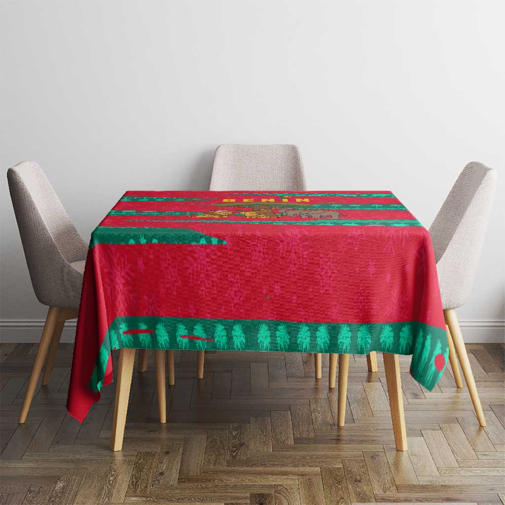 Benin Christmas Tablecloth with Safari Animals Baobab Tree and National Coat of Arms Design - Wonder Print Shop
