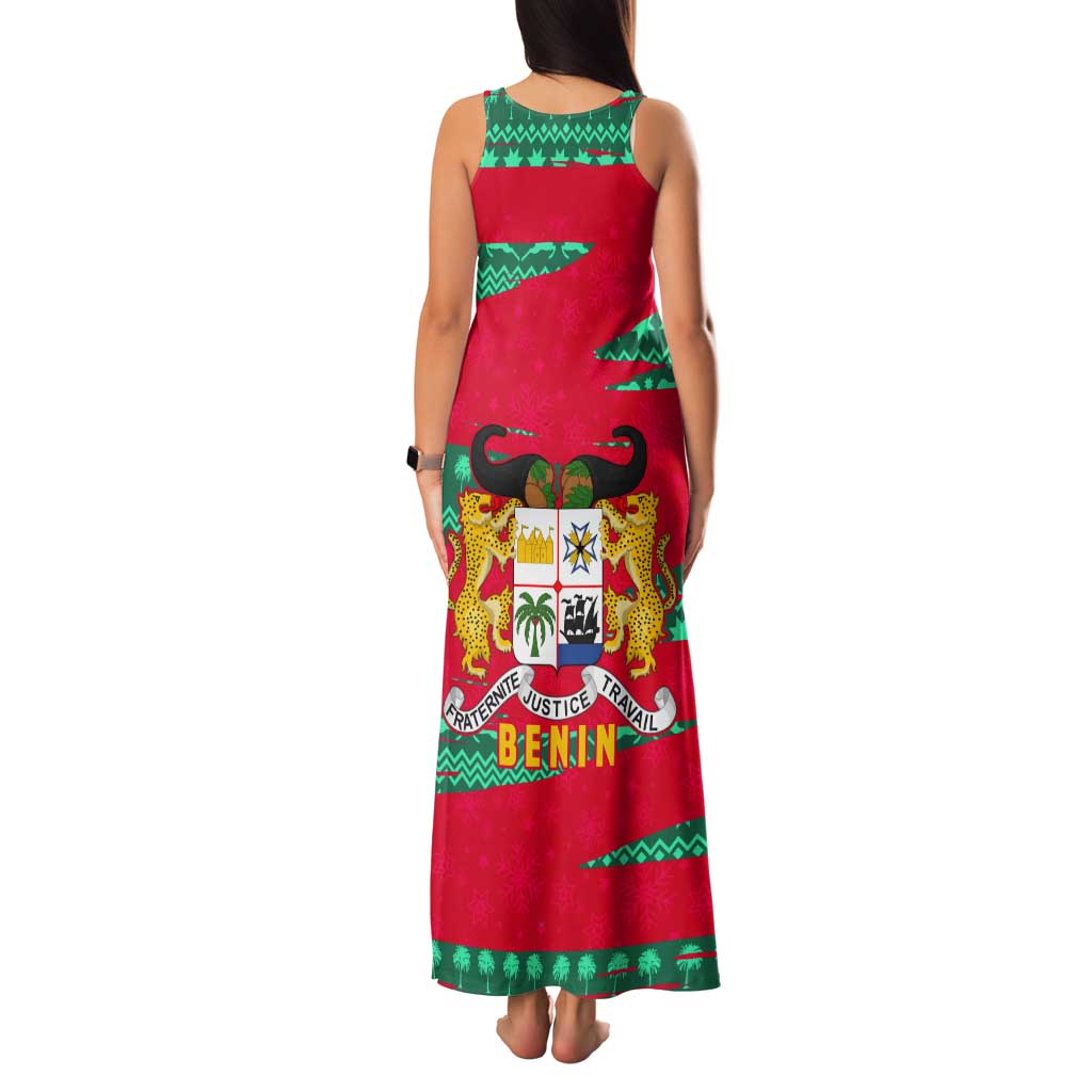 Benin Christmas Tank Maxi Dress with Safari Animals Baobab Tree and National Coat of Arms Design - Wonder Print Shop