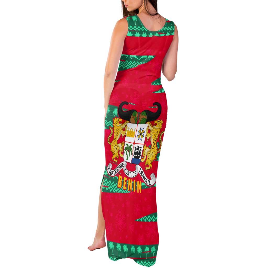 Benin Christmas Tank Maxi Dress with Safari Animals Baobab Tree and National Coat of Arms Design - Wonder Print Shop