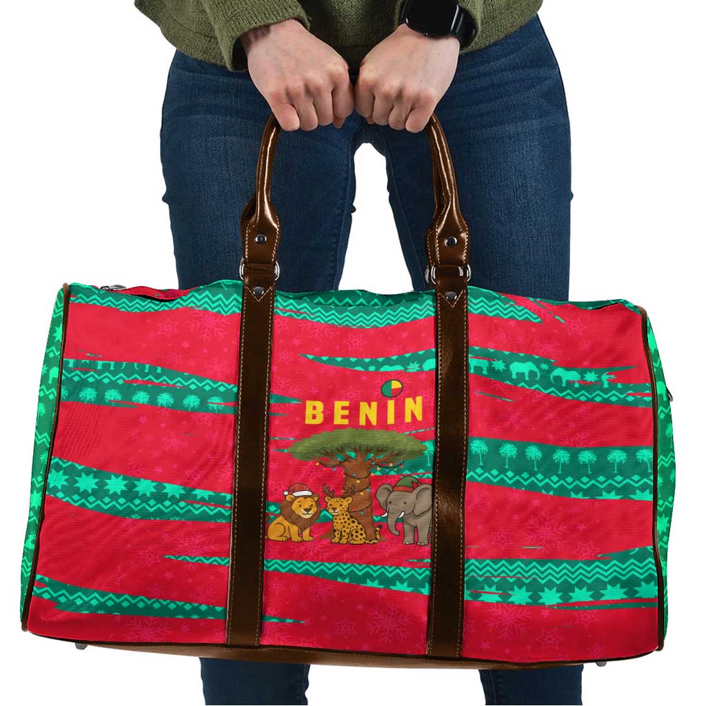 Benin Christmas Travel Bag with Safari Animals Baobab Tree and National Coat of Arms Design - Wonder Print Shop