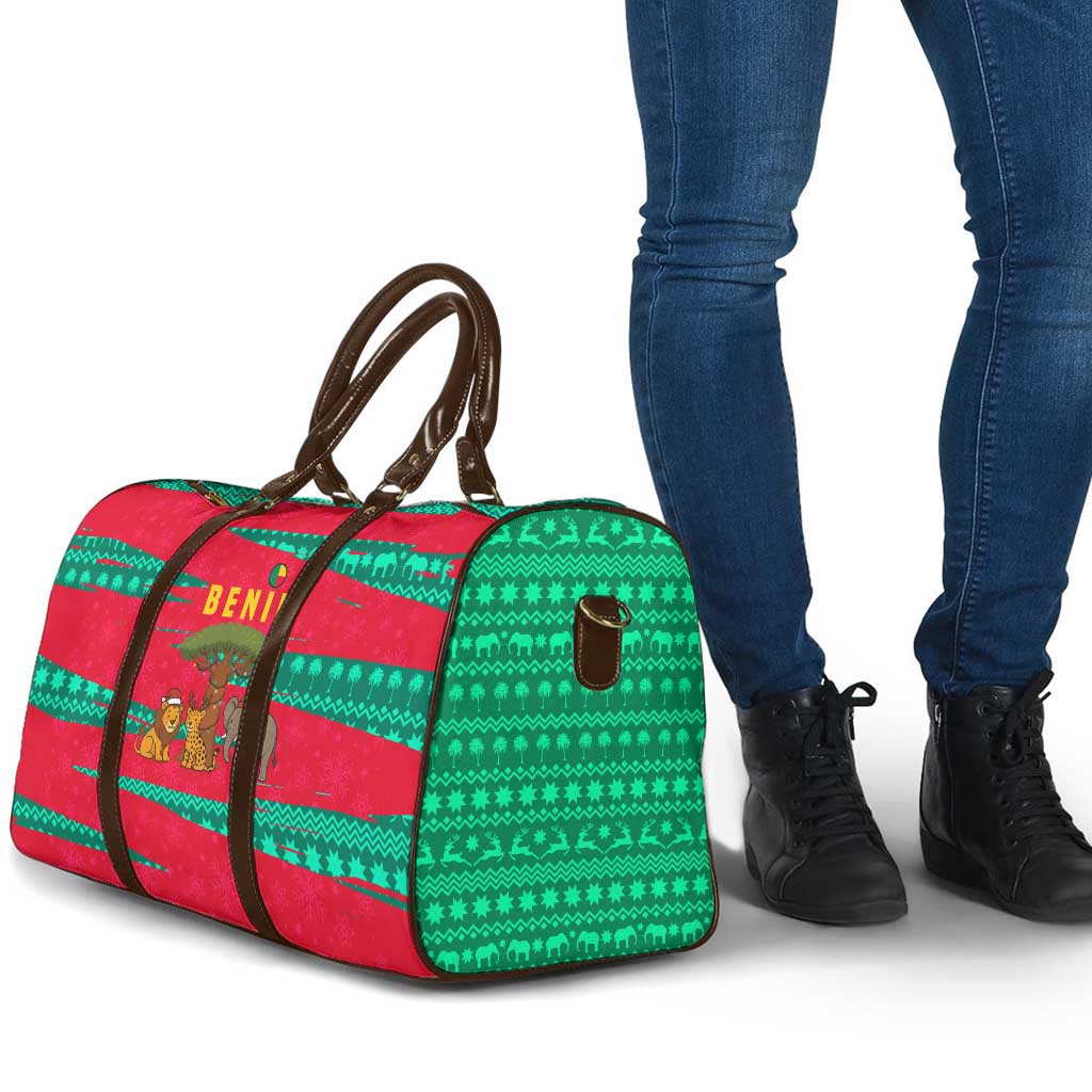 Benin Christmas Travel Bag with Safari Animals Baobab Tree and National Coat of Arms Design - Wonder Print Shop
