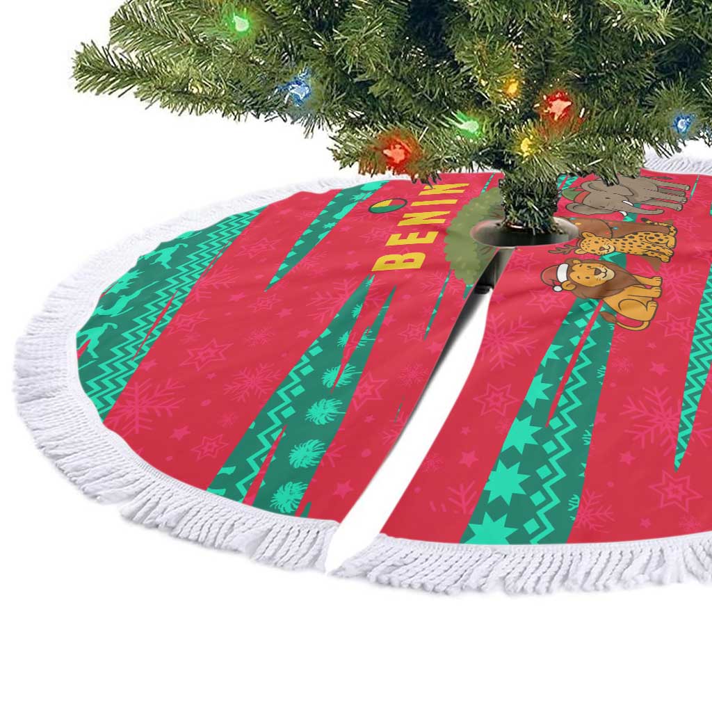 Benin Christmas Tree Skirt with Safari Animals Baobab Tree and National Coat of Arms Design - Wonder Print Shop