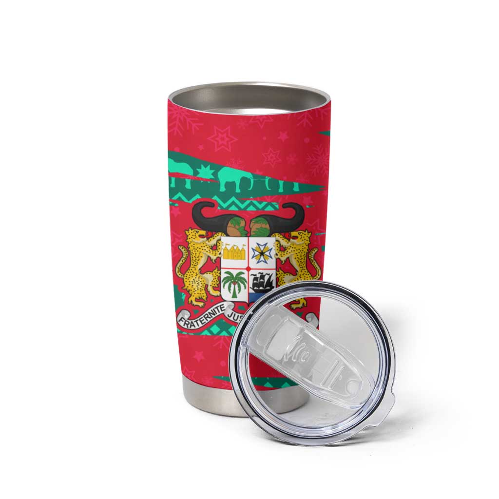 Benin Christmas Tumbler Cup with Safari Animals Baobab Tree and National Coat of Arms Design - Wonder Print Shop
