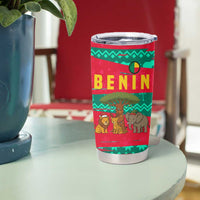Benin Christmas Tumbler Cup with Safari Animals Baobab Tree and National Coat of Arms Design - Wonder Print Shop