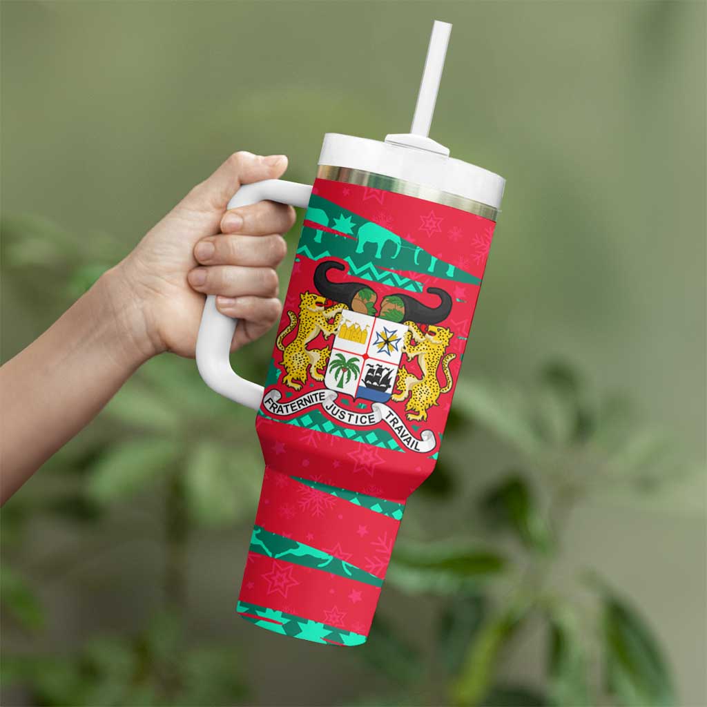 Benin Christmas Tumbler With Handle with Safari Animals Baobab Tree and National Coat of Arms Design - Wonder Print Shop