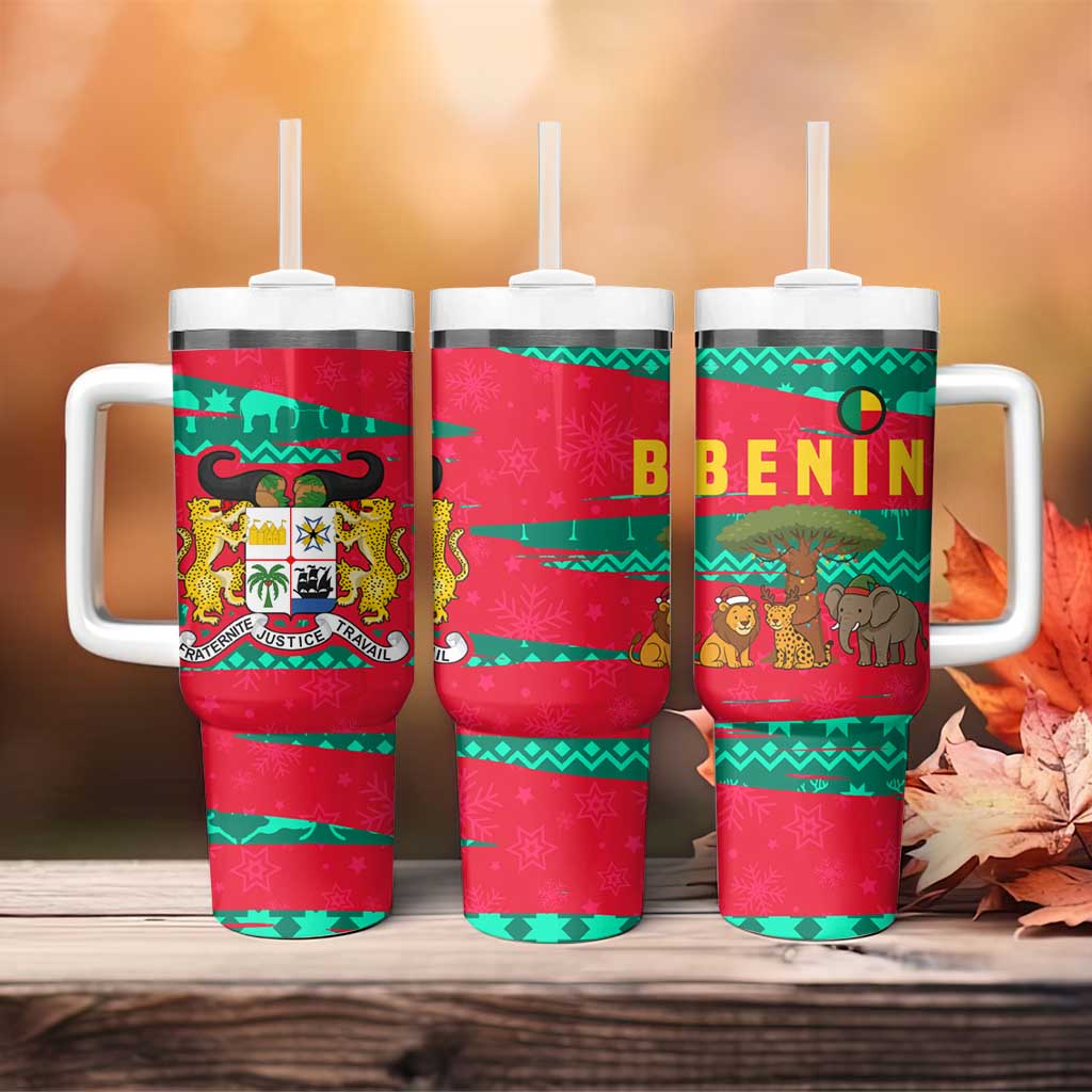 Benin Christmas Tumbler With Handle with Safari Animals Baobab Tree and National Coat of Arms Design - Wonder Print Shop