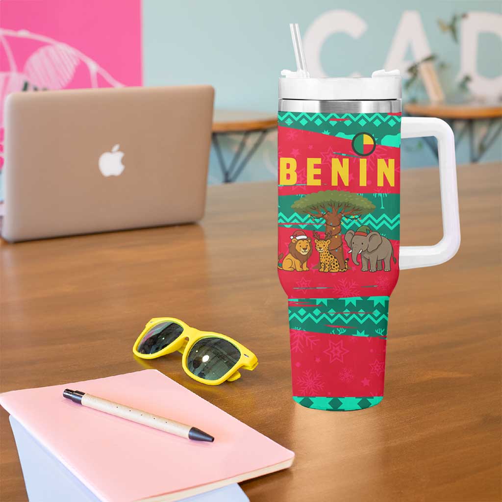 Benin Christmas Tumbler With Handle with Safari Animals Baobab Tree and National Coat of Arms Design - Wonder Print Shop
