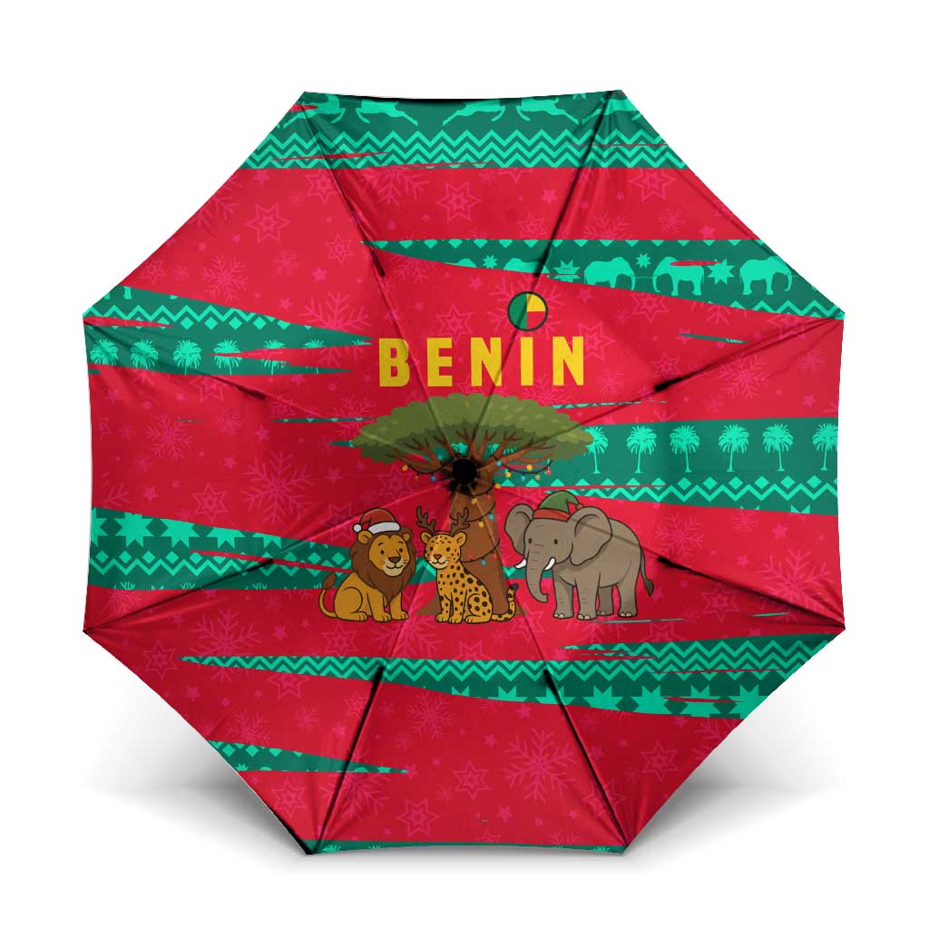 Benin Christmas Umbrella with Safari Animals Baobab Tree and National Coat of Arms Design - Wonder Print Shop