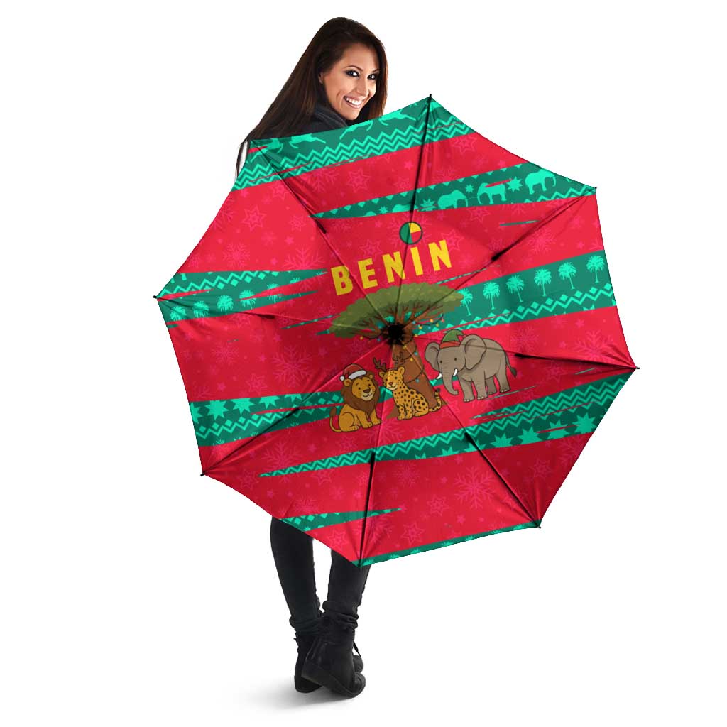 Benin Christmas Umbrella with Safari Animals Baobab Tree and National Coat of Arms Design - Wonder Print Shop