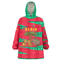 Benin Christmas Wearable Blanket Hoodie with Safari Animals Baobab Tree and National Coat of Arms Design - Wonder Print Shop