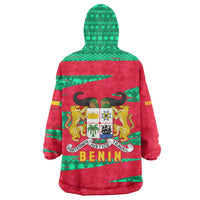Benin Christmas Wearable Blanket Hoodie with Safari Animals Baobab Tree and National Coat of Arms Design - Wonder Print Shop