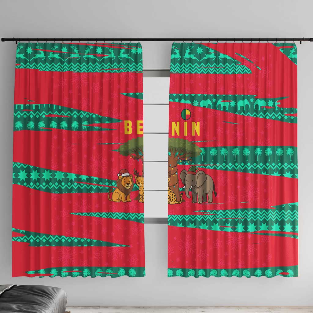 Benin Christmas Window Curtain with Safari Animals Baobab Tree and National Coat of Arms Design - Wonder Print Shop