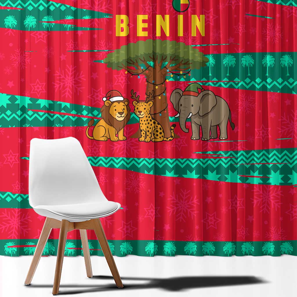 Benin Christmas Window Curtain with Safari Animals Baobab Tree and National Coat of Arms Design - Wonder Print Shop