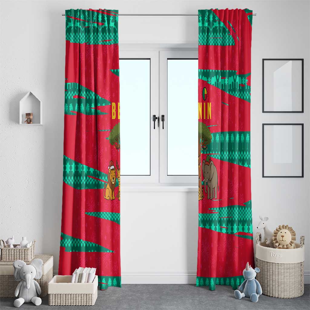 Benin Christmas Window Curtain with Safari Animals Baobab Tree and National Coat of Arms Design - Wonder Print Shop