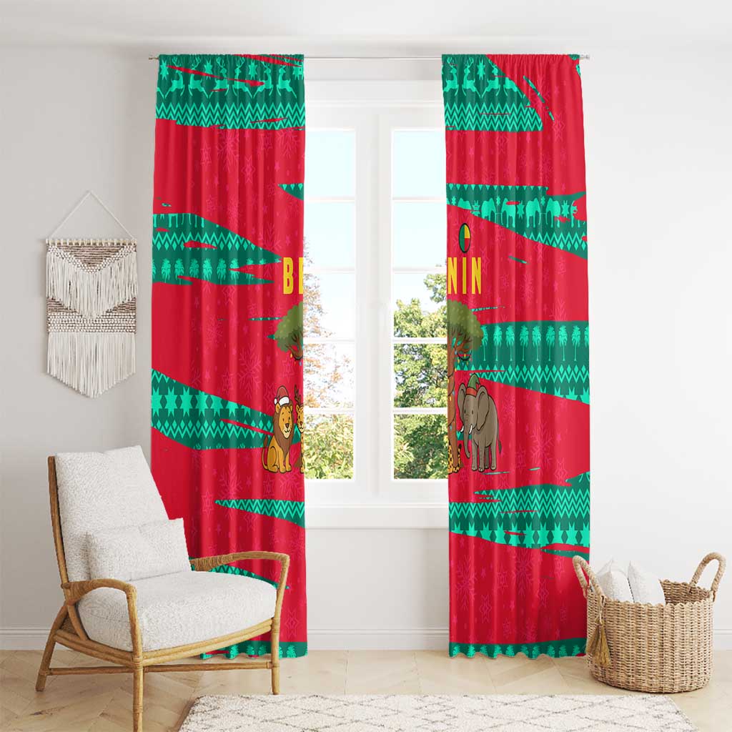 Benin Christmas Window Curtain with Safari Animals Baobab Tree and National Coat of Arms Design - Wonder Print Shop
