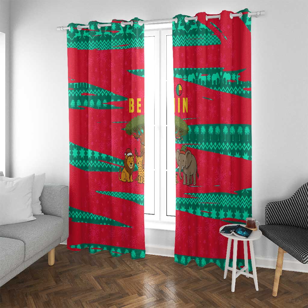 Benin Christmas Window Curtain with Safari Animals Baobab Tree and National Coat of Arms Design - Wonder Print Shop