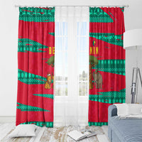 Benin Christmas Window Curtain with Safari Animals Baobab Tree and National Coat of Arms Design - Wonder Print Shop