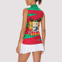 Benin Christmas Women Sleeveless Polo Shirt with Safari Animals Baobab Tree and National Coat of Arms Design - Wonder Print Shop