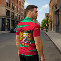 Benin Christmas Zipper Polo Shirt with Safari Animals Baobab Tree and National Coat of Arms Design - Wonder Print Shop