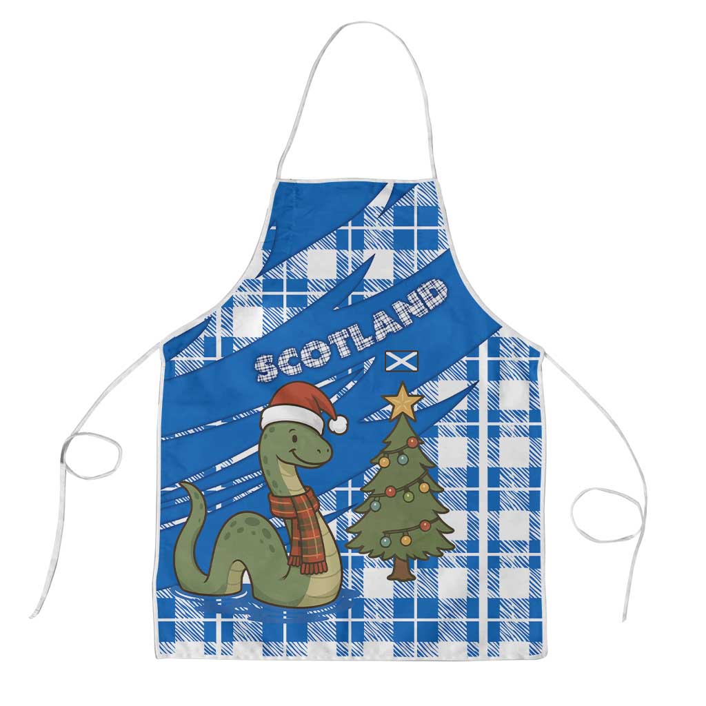 Scotland Christmas Apron with Nessie Santa Hat and Blue Tartan Tree - Wonder Print Shop