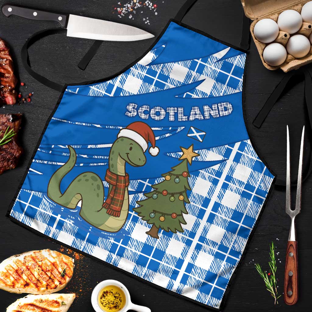 Scotland Christmas Apron with Nessie Santa Hat and Blue Tartan Tree - Wonder Print Shop