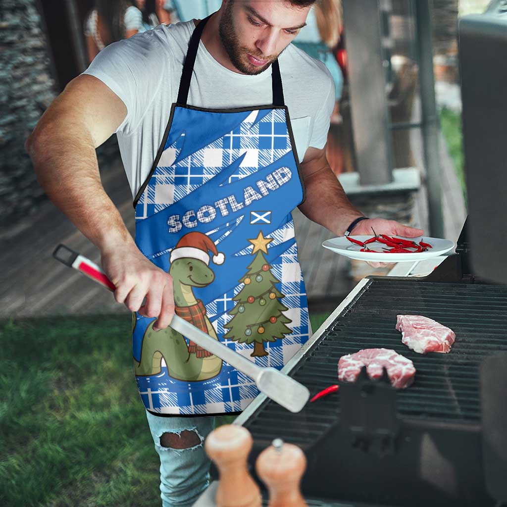 Scotland Christmas Apron with Nessie Santa Hat and Blue Tartan Tree - Wonder Print Shop