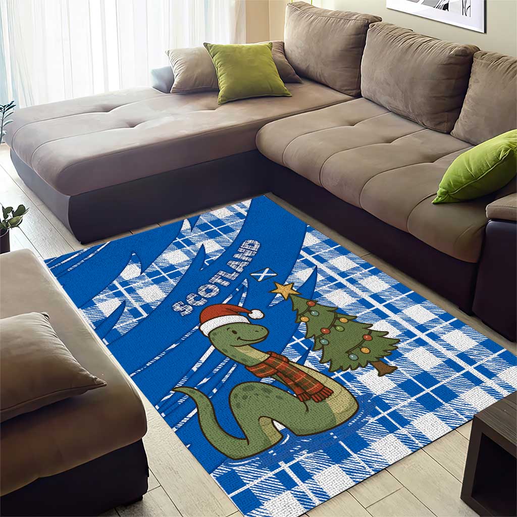 Scotland Christmas Area Rug with Nessie Santa Hat and Blue Tartan Tree - Wonder Print Shop