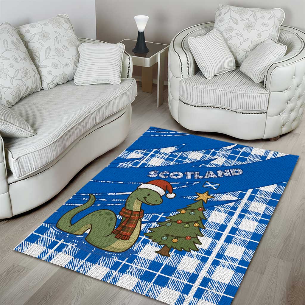 Scotland Christmas Area Rug with Nessie Santa Hat and Blue Tartan Tree - Wonder Print Shop