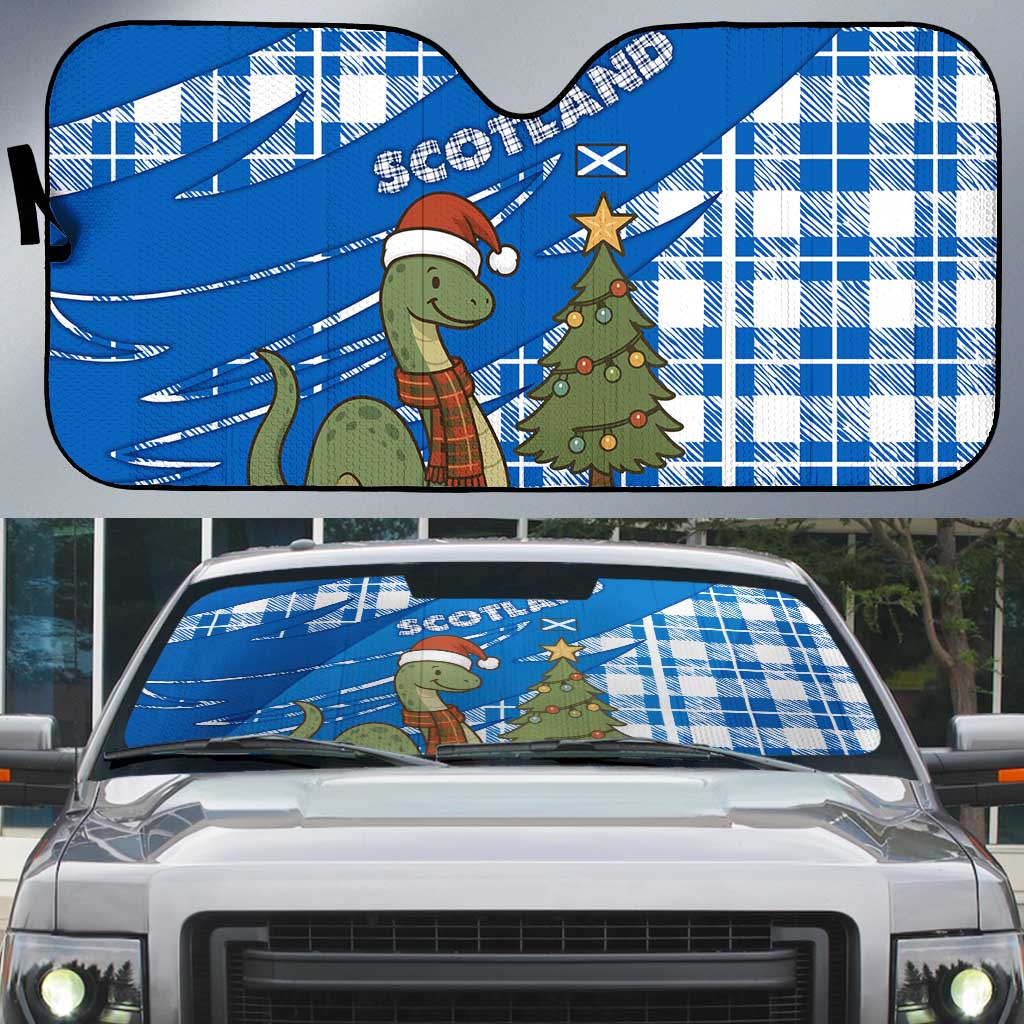 Scotland Christmas Auto Sun Shade with Nessie Santa Hat and Blue Tartan Tree - Wonder Print Shop