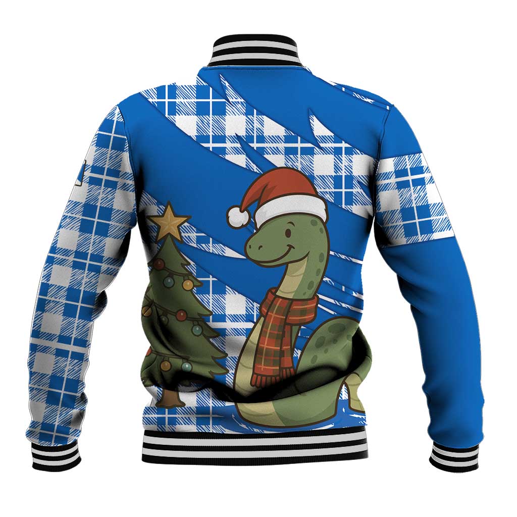 Scotland Christmas Baseball Jacket with Nessie Santa Hat and Blue Tartan Tree - Wonder Print Shop