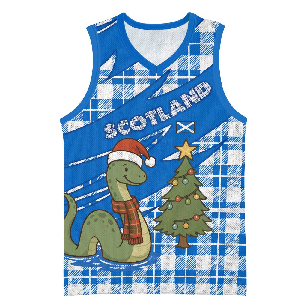Scotland Christmas Basketball Jersey with Nessie Santa Hat and Blue Tartan Tree - Wonder Print Shop