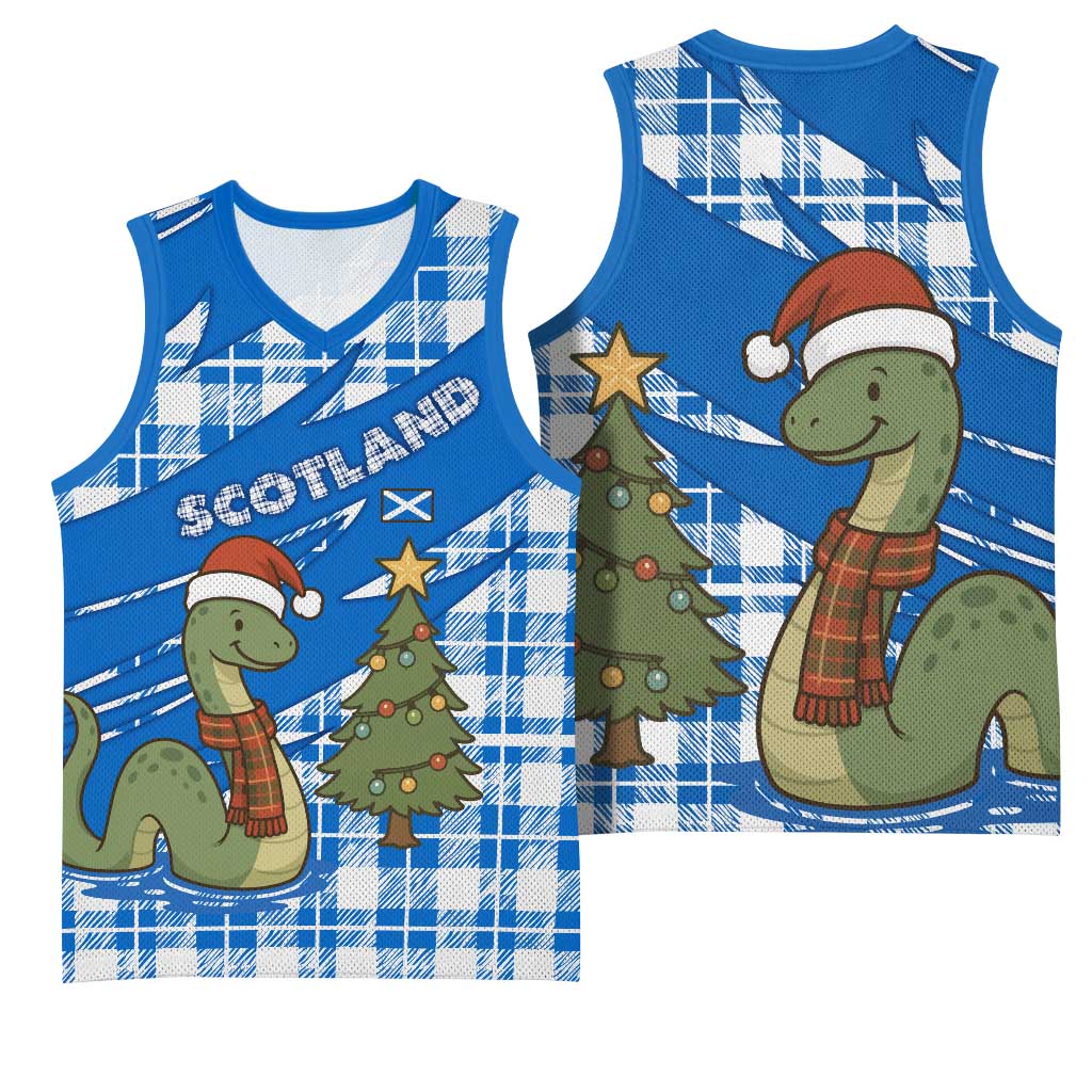 Scotland Christmas Basketball Jersey with Nessie Santa Hat and Blue Tartan Tree - Wonder Print Shop