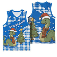 Scotland Christmas Basketball Jersey with Nessie Santa Hat and Blue Tartan Tree - Wonder Print Shop