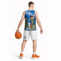 Scotland Christmas Basketball Jersey with Nessie Santa Hat and Blue Tartan Tree - Wonder Print Shop