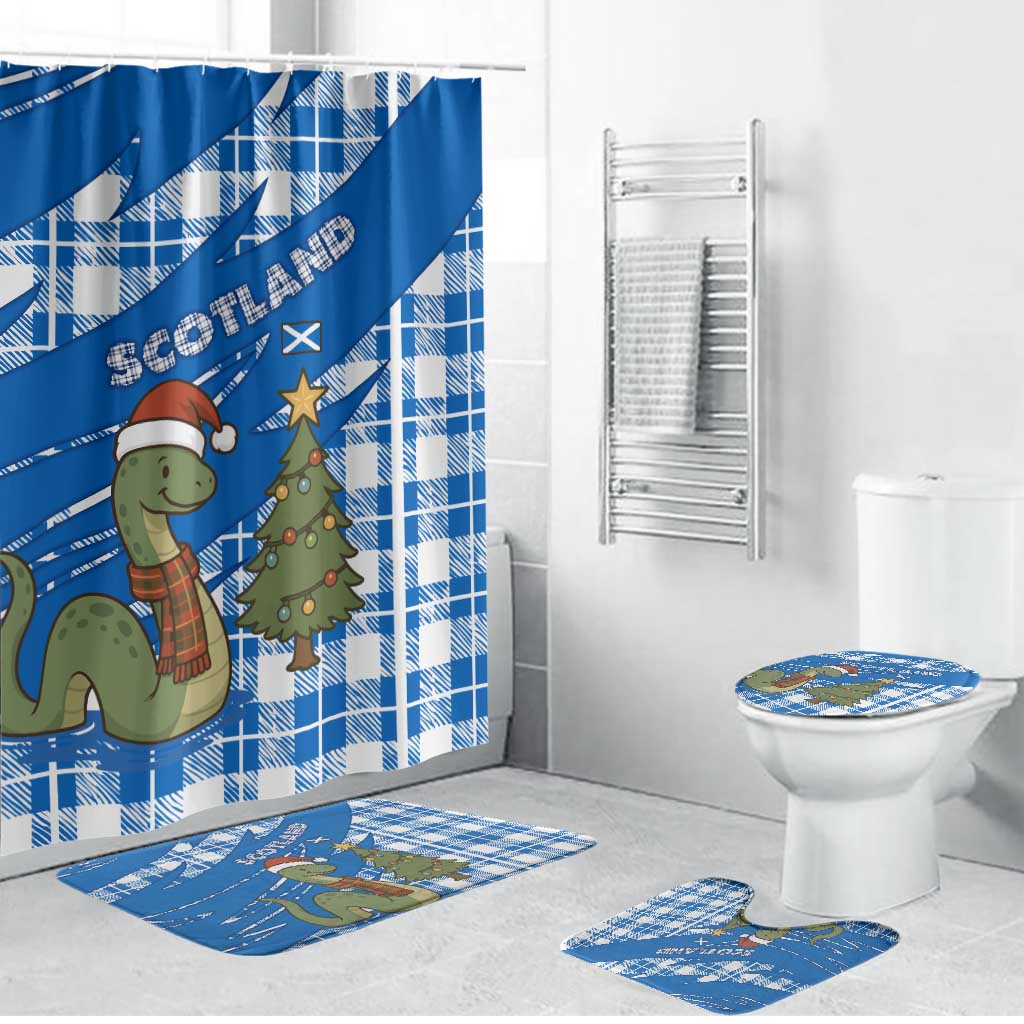 Scotland Christmas Bathroom Set with Nessie Santa Hat and Blue Tartan Tree - Wonder Print Shop