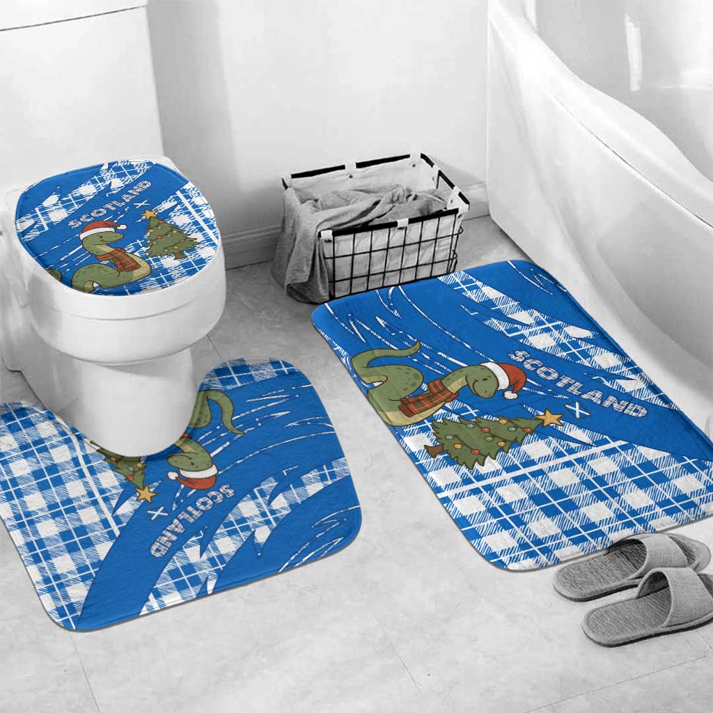 Scotland Christmas Bathroom Set with Nessie Santa Hat and Blue Tartan Tree - Wonder Print Shop