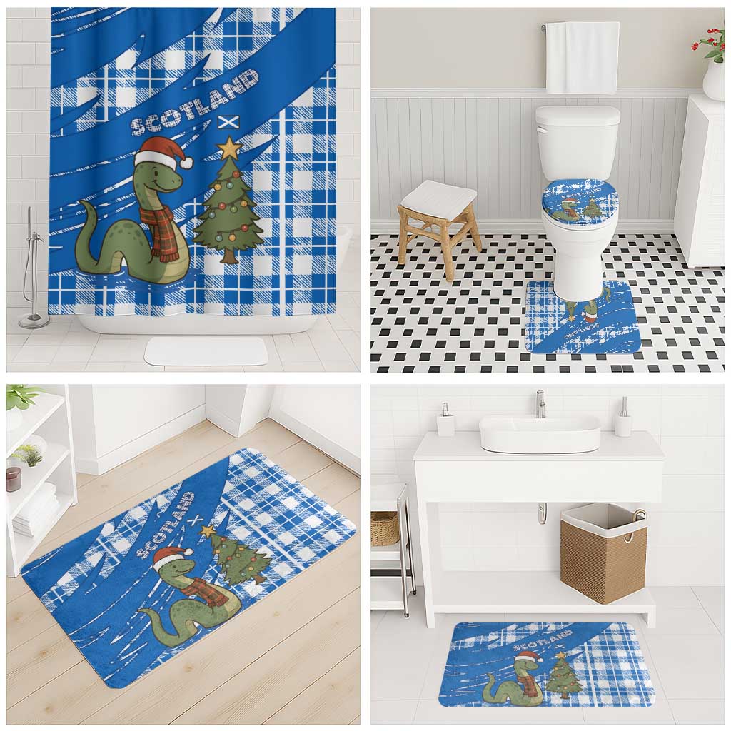 Scotland Christmas Bathroom Set with Nessie Santa Hat and Blue Tartan Tree - Wonder Print Shop
