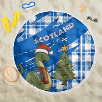 Scotland Christmas Beach Blanket with Nessie Santa Hat and Blue Tartan Tree - Wonder Print Shop