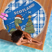 Scotland Christmas Beach Blanket with Nessie Santa Hat and Blue Tartan Tree - Wonder Print Shop