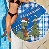 Scotland Christmas Beach Blanket with Nessie Santa Hat and Blue Tartan Tree - Wonder Print Shop